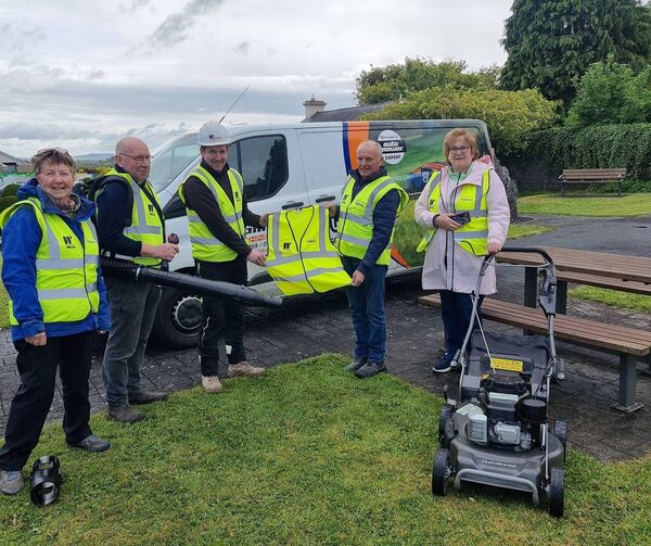 The Wills Bros group make a presentation of a lawnmower and leaf blower to Elphin Tidy Towns. The Wills Bros group make a presentation of a lawnmower and leaf blower to Elphin Tidy Towns.