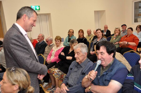 Anthnoy Dockery chats to Joe McGoldrick and some of the audience at a special celebration in St. Ronan’s Hall, Keadue marking 20 years of the Drumboylan/Keadue Rural Men’s Group. Pic: Liam Reynolds Anthnoy Dockery chats to Joe McGoldrick and some of the audience at a special celebration in St. Ronan’s Hall, Keadue marking 20 years of the Drumboylan/Keadue Rural Men’s Group. Pic: Liam Reynolds