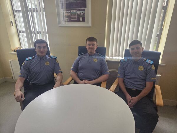 Trainee gardaí and Roscommon natives Andrew Ward, Daniel Rogers and Oisin O'Reilly.