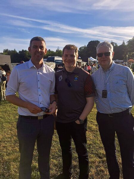Senator Gareth Scahill, Minister Peter Burke and Shane Tiernan, chief executive Roscommon County Council at the Night and Day Festival in Boyle.