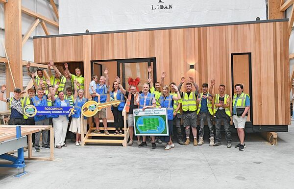 Vanessa Moules from Aughrim in County Wicklow, who was the lucky winner of the €65,000 garden room in the recent Roscommon Community Athletics Track fundraiser pictured here with her son Luca and husband Damien Gilligan at the Lidan plant in Roscommon Town. Also in picture are Chris Ball, CFO Lidan, who handed over the keys, with Liam Stephens, Paula Doolan, Frank Murphy, Clair Houlston and Goretti Dwyer, representing Roscommon Community Athletics Track and also staff from Lidan. Pic: Gerard O’Loughlin Vanessa Moules from Aughrim in County Wicklow, who was the lucky winner of the €65,000 garden room in the recent Roscommon Community Athletics Track fundraiser pictured here with her son Luca and husband Damien Gilligan at the Lidan plant in Roscommon Town. Also in picture are Chris Ball, CFO Lidan, who handed over the keys, with Liam Stephens, Paula Doolan, Frank Murphy, Clair Houlston and Goretti Dwyer, representing Roscommon Community Athletics Track and also staff from Lidan. Pic: Gerard O’Loughlin