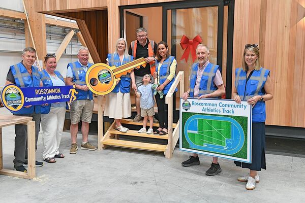 Vanessa Moules from Aughrim in County Wicklow who was the lucky winner of the €65,000 garden room in the recent Roscommon Community Athletics Track fundraiser pictured here with her son Luca and husband Damien Gilligan at the Lidan plant. Also in picture are Chris Ball, CFO Lidan, who handed over the keys, with Liam Stephens, Paula Doolan, Frank Murphy, Clair Houlston and Goretti Dwyer representing Roscommon Community Athletics Track. Pic: Gerard O’Loughlin Vanessa Moules from Aughrim in County Wicklow who was the lucky winner of the €65,000 garden room in the recent Roscommon Community Athletics Track fundraiser pictured here with her son Luca and husband Damien Gilligan at the Lidan plant. Also in picture are Chris Ball, CFO Lidan, who handed over the keys, with Liam Stephens, Paula Doolan, Frank Murphy, Clair Houlston and Goretti Dwyer representing Roscommon Community Athletics Track. Pic: Gerard O’Loughlin