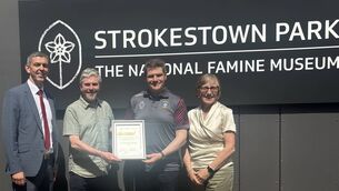<p>Minister for Enterprise Tourism and Employment Peter Burke presents Strokestown House and the Irish Heritage Trust with a recognition certificate from the recent Climate Action Fund phase 1, acknowledging completion of the project. Pictured with the Minister are John O'Driscoll, Strokestown Park House, Anne O'Donoghue CEO Irish Heritage Trust and Senator Gareth Scahill. </p> <p>Minister for Enterprise Tourism and Employment Peter Burke presents Strokestown House and the Irish Heritage Trust with a recognition certificate from the recent Climate Action Fund phase 1, acknowledging completion of the project. Pictured with the Minister are John O'Driscoll, Strokestown Park House, Anne O'Donoghue CEO Irish Heritage Trust and Senator Gareth Scahill. </p>