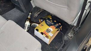 <p>Some of the alcohol containers found in the back of a car stopped by Longford Roads Policing Unit over the June Bank Holiday weekend.</p>