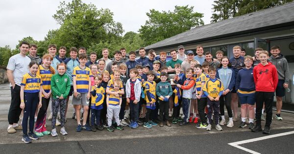 Children from Boyle GAA Club meeting the Roscommon senior footballers at a training session in Abbey Park last weekend. Picture: Bernie O'Farrell
