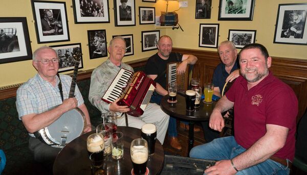 Second from left is Alan Dunn, the keyboard and accordion player with the Boomtown Rats. He took time out to play at a trad session in Cryan’s Teach Ceoil with Pat Sweeney, Oliver Loughlin, Sean Murtagh and fear an tí Liam Cryan. Pic: Gerry Faughnan Second from left is Alan Dunn, the keyboard and accordion player with the Boomtown Rats. He took time out to play at a trad session in Cryan’s Teach Ceoil with Pat Sweeney, Oliver Loughlin, Sean Murtagh and fear an tí Liam Cryan. Pic: Gerry Faughnan