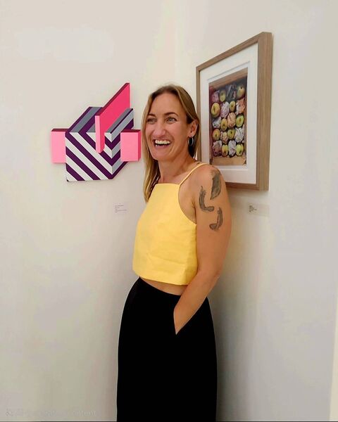 Local artist Nickie Harrington pictured at the recent Art Riddler exhibition. Local artist Nickie Harrington pictured at the recent Art Riddler exhibition.