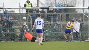<p>SPOT ON: Enda Smith beats Rory Beggan from the penalty spot during the league meeting between Roscommon and Monaghan at King and Moffatt Dr. Hyde Park earlier this year. Both players will have key roles in Saturday's maiden championship encounter between the counties. Picture: INPHO/Andrew Paton </p>