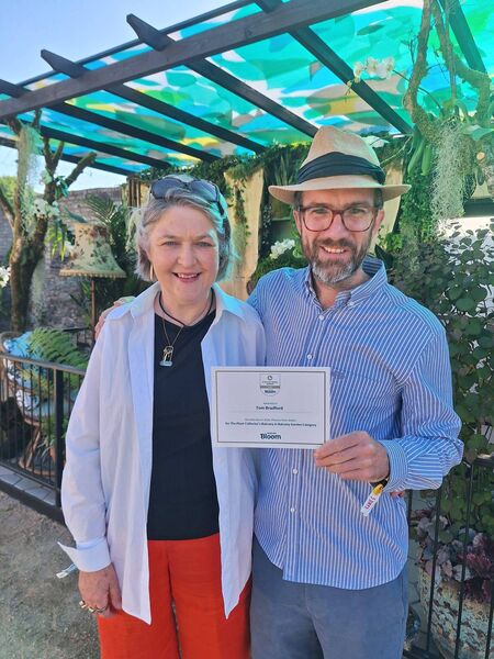 Mary Frances Dwyer and Tom Bradford, Ardcarne Garden Centre Boyle with the Silver Gilt Award won at Bloom.