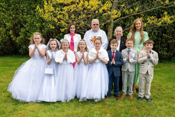 Children from Tibohine NS who recently received their First Holy Communion. They are pictured here with clergy and teachers. Pic: Breda Durr Children from Tibohine NS who recently received their First Holy Communion. They are pictured here with clergy and teachers. Pic: Breda Durr