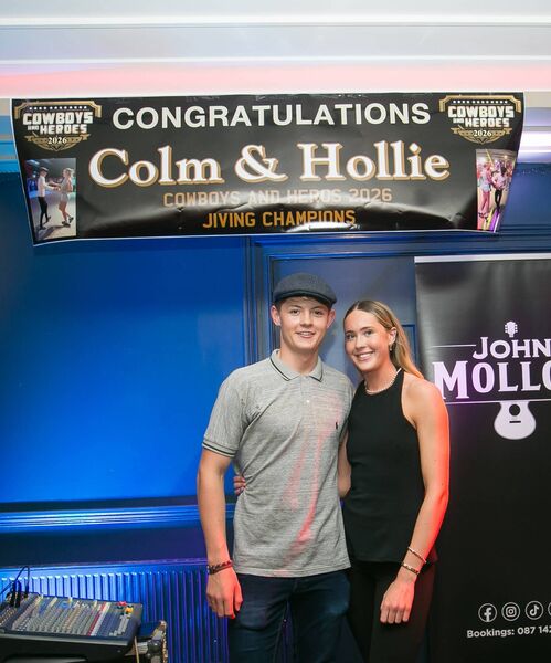 Colm Flaherty and Hollie Kilroe pictured at The Coachman's, Roscommon during a celebration held in honour of their victory in the 2026 Cowboys and Heroes Jiving Competition. Pic: Michelle Hughes Walsh Colm Flaherty and Hollie Kilroe pictured at The Coachman's, Roscommon during a celebration held in honour of their victory in the 2026 Cowboys and Heroes Jiving Competition. Pic: Michelle Hughes Walsh