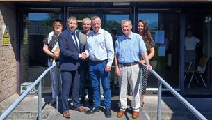 <p>Outgoing Cathaoirleach Sean Moylan hands over duties to new Cathaoirleach Cllr Micheál Frain. The new Leas Cathaoirleach is Cllr Liam Callaghan who succeeds Cllr Frain. Also in picture are Cllrs Valerie Byrne, Leah Cull and Tom Crosby</p>