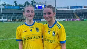 <p>Four Roads duo Saoirse Scott and Clodagh Finneran helped Roscommon reach the All Ireland U-16 B final. Picture: Four Roads Ladies Football Club.</p>
