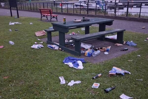 The littering of this amenity area in Ballyleague has caused huge upset. Pic: Ballyleague Tidy Towns