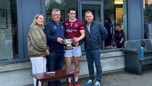 <p>Boyle captain Luke Glennon accepts the O'Rourke Cup from Frank Egan, Roscommon County Board Vice-chairperson. </p> <p>Boyle captain Luke Glennon accepts the O'Rourke Cup from Frank Egan, Roscommon County Board Vice-chairperson. </p>