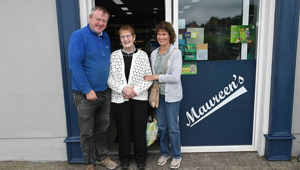 Maureen Kenny with Aidan Thompson and Breege Mullen as she retires from the shop she has run in Ballyforan, Maureen's Foostore, for the past 57 years. Pic: Gerard O'Loughlin Maureen Kenny with Aidan Thompson and Breege Mullen as she retires from the shop she has run in Ballyforan, Maureen's Foostore, for the past 57 years. Pic: Gerard O'Loughlin