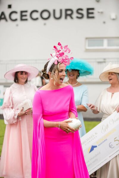 A delighted Leah Kelly of Sligo celebrates after being crowned SuperValu Best Dressed Lady at Roscommon Racecourse on Monday evening. Pic: Michelle Hughes Walsh A delighted Leah Kelly of Sligo celebrates after being crowned SuperValu Best Dressed Lady at Roscommon Racecourse on Monday evening. Pic: Michelle Hughes Walsh