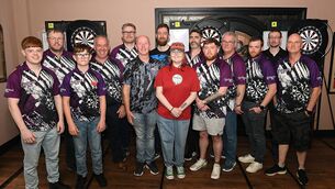 <p>The Hollywood darts team pictured with Hannah Victory at a fundraiser for Hannah in the Hollywood Bar, Roscommon. From left: Aaron Shannon, Martin Fleming, Senan Shannon, Martin King, David Boyle, Stephen Victory, Ciarán Hickey, Alan Tobin, Conor King, Robbie Dolan, Gerry Gunning, Stephen McDonagh and James McNamara. Pic: Gerard O’Loughlin </p> <p>The Hollywood darts team pictured with Hannah Victory at a fundraiser for Hannah in the Hollywood Bar, Roscommon. From left: Aaron Shannon, Martin Fleming, Senan Shannon, Martin King, David Boyle, Stephen Victory, Ciarán Hickey, Alan Tobin, Conor King, Robbie Dolan, Gerry Gunning, Stephen McDonagh and James McNamara. Pic: Gerard O’Loughlin </p>