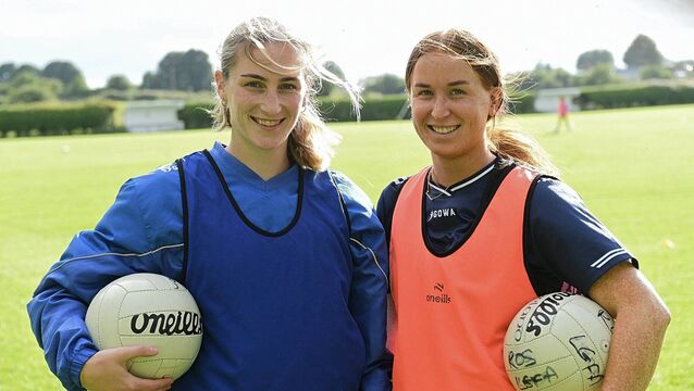 <p>Roscommon players Ellen Irwin and Lauren Shanagher ahead of Sunday's All-Ireland LGFA intermediate semi-final against Westmeath at Kingspan Breffni. Picture: Gerard O'Loughlin</p>
