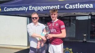 <p>The ‘Player of the Match’ trophy was presented by Sergeant Kelly’s son, Daniel, and his grandson Jack, to Callum Gavican</p> <p>The ‘Player of the Match’ trophy was presented by Sergeant Kelly’s son, Daniel, and his grandson Jack, to Callum Gavican</p>