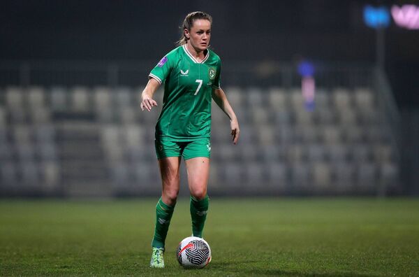 Heather Payne lining out for the Republic of Ireland women's team during their 2025 UEFA Women's Nations League game against Slovenia at the Bonifka Stadium, Koper, Slovenia. Picture: INPHO/Ryan Byrne