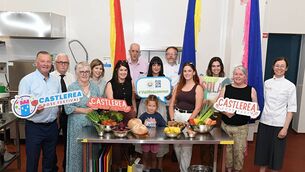 <p>Pictured at the launch of details of the Castlerea Food Fest, which kicked off  this morning with the Castlerea Food Fair at The Hub, were Cllr Paschal Fitzmaurice, Frank Campbell, Madeline O’Connell, Carol Anne O’Connor-Nash, Josie Colleran (Josie's Kitchen), Benny O’Connell, Lisa Joy, tourism officer, Roscommon County Council, Faina Kuzminov, Alexander Kuzminov, Karen Drury,  Elena Martinez (Solas Desserts), Kathy O’Neill (An Chistin) and Juliya Kuzminov (Noble Ice Cream). Pic: Gerard O’Loughlin</p>