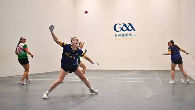 <p>Fiona Tully and Alanna Coggeran came up short in their All-Ireland 60x30 Softball Championship Senior Doubles Final at Croke Park. Picture: GAA Handball.</p>