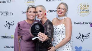 <p>Orla McAndrew (centre) pictured with her 'Wedding Event Caterer of the Year' award at the Gold Medal Catering awards. Also pictured is her sister Claire (left) and Aoife Quinn, both of whom are Orla's front of house managers. Pic: Paul Sherwood</p> <p>Orla McAndrew (centre) pictured with her 'Wedding Event Caterer of the Year' award at the Gold Medal Catering awards. Also pictured is her sister Claire (left) and Aoife Quinn, both of whom are Orla's front of house managers. Pic: Paul Sherwood</p>