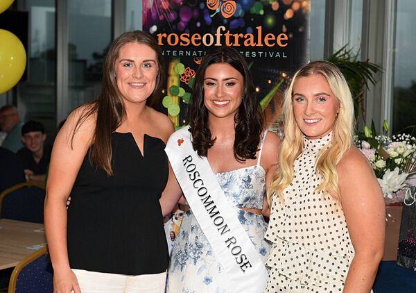 Aimee O’Connor and Áine Cassidy with Rose of Roscommon Rebecca Collins, KIltoom at a gathering for Rebecca at Athlone Golf Club in advance of the Rose of Tralee. Pic: Gerard O’Loughlin 