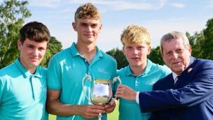 <p>(L-R) John William Burke (Ballyhaunis), Adam Fahey (Portmarnock) and Taughmaconnell golfer Isaac Oliver scooped a Nations Cup win at the Carris Trophy recently. </p> <p>(L-R) John William Burke (Ballyhaunis), Adam Fahey (Portmarnock) and Taughmaconnell golfer Isaac Oliver scooped a Nations Cup win at the Carris Trophy recently. </p>