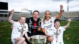 <p>Mayo manager senior football manager Andy Moran with his wife Jennifer, daughter Charlotte, and son Ollie celebrate with the Sam Maguire Cup in Croke Park on Sunday last. Picture: INPHO/Tom Maher</p> <p>Mayo manager senior football manager Andy Moran with his wife Jennifer, daughter Charlotte, and son Ollie celebrate with the Sam Maguire Cup in Croke Park on Sunday last. Picture: INPHO/Tom Maher</p>
