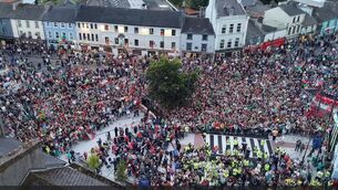 <p>Drone footage captures the extent of the crowd in Ballaghaderreen to welcome the Mayo team and management.</p>