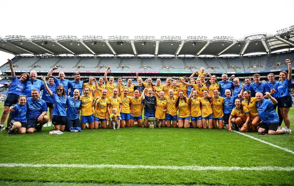 The Roscommon intermediate ladies' football panel and management following Sunday's victory against Fermanagh in Croke Park. Picture: Shauna Clinton/Sportsfile
