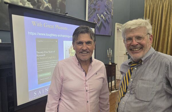 Seans Simon, owner of Castle Island in Lough Key, Boyle and Professor Thomas Finan who delivered a lecture in King House on two decades of archaeological research around Lough Key.