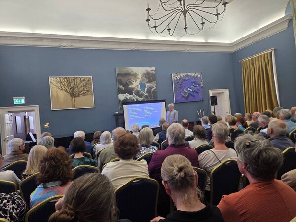 Professor Thomasd Finan delivering his lecture, 'The New Medieval Lough Key: Twenty Years of Field Work' in King House last week.