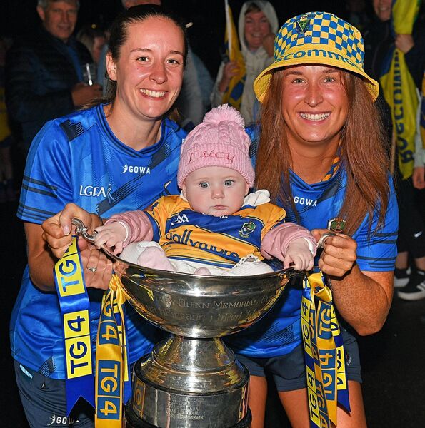 Six-month-old Lucy Murtagh, Roscommon Town, pictured with Rachel Fitzmaurice and Lauren Shanagher at the homecoming celebrations for the All-Ireland winning Roscommon intermediate ladies' footballers in Hannon's Hotel, Roscommon Town, on Sunday evening. Pic: Gerard O'Loughlin Six-month-old Lucy Murtagh, Roscommon Town, pictured with Rachel Fitzmaurice and Lauren Shanagher at the homecoming celebrations for the All-Ireland winning Roscommon intermediate ladies' footballers in Hannon's Hotel, Roscommon Town, on Sunday evening. Pic: Gerard O'Loughlin