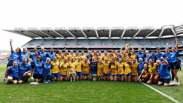 BEST IN THE LAND: The Roscommon intermediate ladies' football panel and management team, with the Mary Quinn Memorial Cup, following their 2-12 to 0-6 victory against Fermanagh in Sunday's All-Ireland final at Croke Park. Picture: INPHO/Ben Brady BEST IN THE LAND: The Roscommon intermediate ladies' football panel and management team, with the Mary Quinn Memorial Cup, following their 2-12 to 0-6 victory against Fermanagh in Sunday's All-Ireland final at Croke Park. Picture: INPHO/Ben Brady
