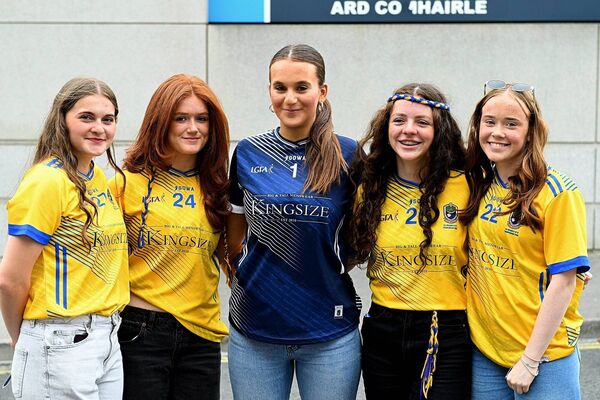 Ruth McGowan, Isla Walshe, Grace Barron, Rachel Guckian and Lily Callaghan supporting the Roscommon intermediate ladies' footballers ahead of their date of destiny in Croke Park on Sunday last. Picture: Gerard O'Loughlin Ruth McGowan, Isla Walshe, Grace Barron, Rachel Guckian and Lily Callaghan supporting the Roscommon intermediate ladies' footballers ahead of their date of destiny in Croke Park on Sunday last. Picture: Gerard O'Loughlin