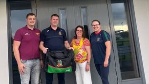 <p>Ann and Michael McGonigle, Clancy’s Bar, Knockvicar, present a set of kitbags for the St. Michael’s intermediate men’s football panel to Stephen McGuinness and Clare Noone to mark 150 years in business. </p> <p>Ann and Michael McGonigle, Clancy’s Bar, Knockvicar, present a set of kitbags for the St. Michael’s intermediate men’s football panel to Stephen McGuinness and Clare Noone to mark 150 years in business. </p>