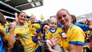 <p>FAMILY TIME: Roscommon players, Jenny Higgins with her son Cillian and Laura Mannion with her son Eanna, on the steps of the Hogan Stand as they celebrate their team's All-Ireland intermediate ladies' football final success against Fermanagh in Croke Park on Sunday last. Picture: INPHO/Ben Brady</p> <p>FAMILY TIME: Roscommon players, Jenny Higgins with her son Cillian and Laura Mannion with her son Eanna, on the steps of the Hogan Stand as they celebrate their team's All-Ireland intermediate ladies' football final success against Fermanagh in Croke Park on Sunday last. Picture: INPHO/Ben Brady</p>
