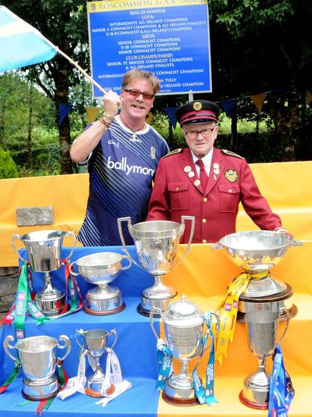 Paddy Joe Burke and Danny Burke at the Fairymount Memorial Garden where Roscommon’s All-Ireland-winning teams have been honoured as part of a unique Wall of Fame. Pic: Liam Reynolds