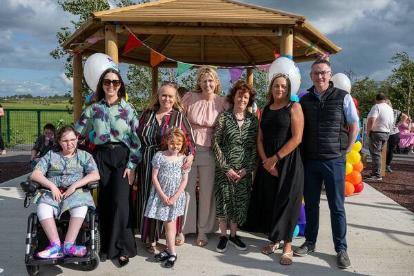 Zoe and Siobhan Cryan, Lorraine and Dervla Redmond, Ciara Heneghan, Sinead Flanagan, Caroline Collins, and Manus Tiernan at the opening of the new playground in Castleplunkett. Pic: Breda Durr