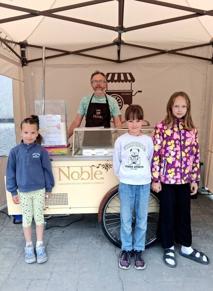 Alexander Kuzminor from Noble Ice Cream pictured with his daughters Faina, Polina and Uliana at King House market during the Boyle Arts Festival. Pic: Noreen Gaffney Alexander Kuzminor from Noble Ice Cream pictured with his daughters Faina, Polina and Uliana at King House market during the Boyle Arts Festival. Pic: Noreen Gaffney
