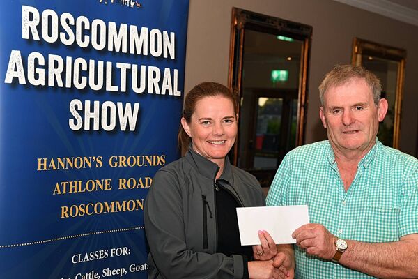 Majella McDermott, AIB Roscommon, making a cheque presentation to James Gleeson, at the launch of Roscommon Agricultural Show in Hannon’s Hotel, Roscommon. Pic: Gerard O’Loughlin Majella McDermott, AIB Roscommon, making a cheque presentation to James Gleeson, at the launch of Roscommon Agricultural Show in Hannon’s Hotel, Roscommon. Pic: Gerard O’Loughlin