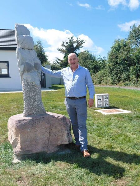 Kevin Flynn, custodian of Ratra House, Frenchpark beside the new sculpture. Kevin Flynn, custodian of Ratra House, Frenchpark beside the new sculpture.