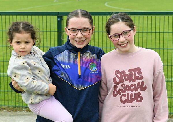 Clann na nGael supporters Ayda, Mia and Evie Connor at their team's senior ladies' football championship game against Éire Óg in Johnstown on Sunday afternoon. Pic: Gerard O'Loughlin