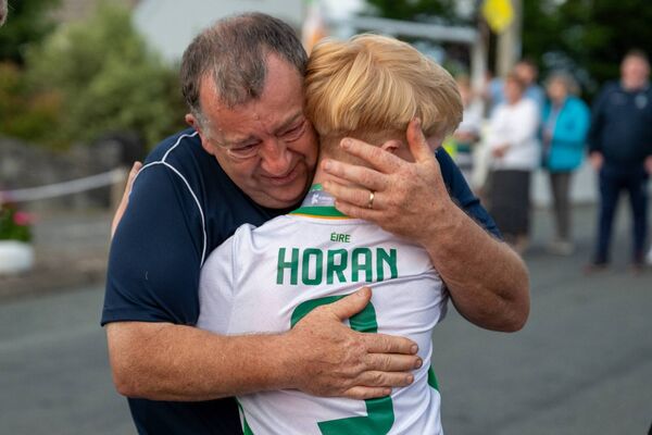 Donnacha Horan from Fairymount is congratulated by his granddad Raymond. Pic: Breda Durr