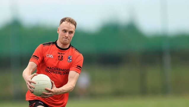 <p>Cillian Fox kicked the winning score for Elphin against St. Faithleach's at Orchard Park on Saturday evening. Picture: Bernie O'Farrell</p>