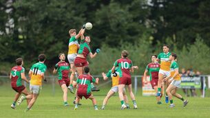 <p>On a weekend where midfielders and the middle third battle were to the forefront in many games, Michael Staunton and Jonathan Hester compete for possession as Oran and Castlerea St. Kevin's players await developments during Saturday evening's championship game in O'Rourke Park. </p> <p>On a weekend where midfielders and the middle third battle were to the forefront in many games, Michael Staunton and Jonathan Hester compete for possession as Oran and Castlerea St. Kevin's players await developments during Saturday evening's championship game in O'Rourke Park. </p>