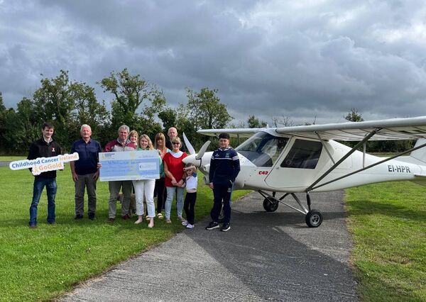 Pictured after the recent Charity Fly-In at Tibohine Flying Club are club members and organisers with a cheque of €6,200 raised in aid of Childhood Cancer Ireland. The club has extended its thanks to all visiting pilots, sponsors, and members of the public who came out in numbers and gave so generously to make the event a success. In recent years the Fly-In has raised over €65,000 for the charity. Pictured after the recent Charity Fly-In at Tibohine Flying Club are club members and organisers with a cheque of €6,200 raised in aid of Childhood Cancer Ireland. The club has extended its thanks to all visiting pilots, sponsors, and members of the public who came out in numbers and gave so generously to make the event a success. In recent years the Fly-In has raised over €65,000 for the charity.